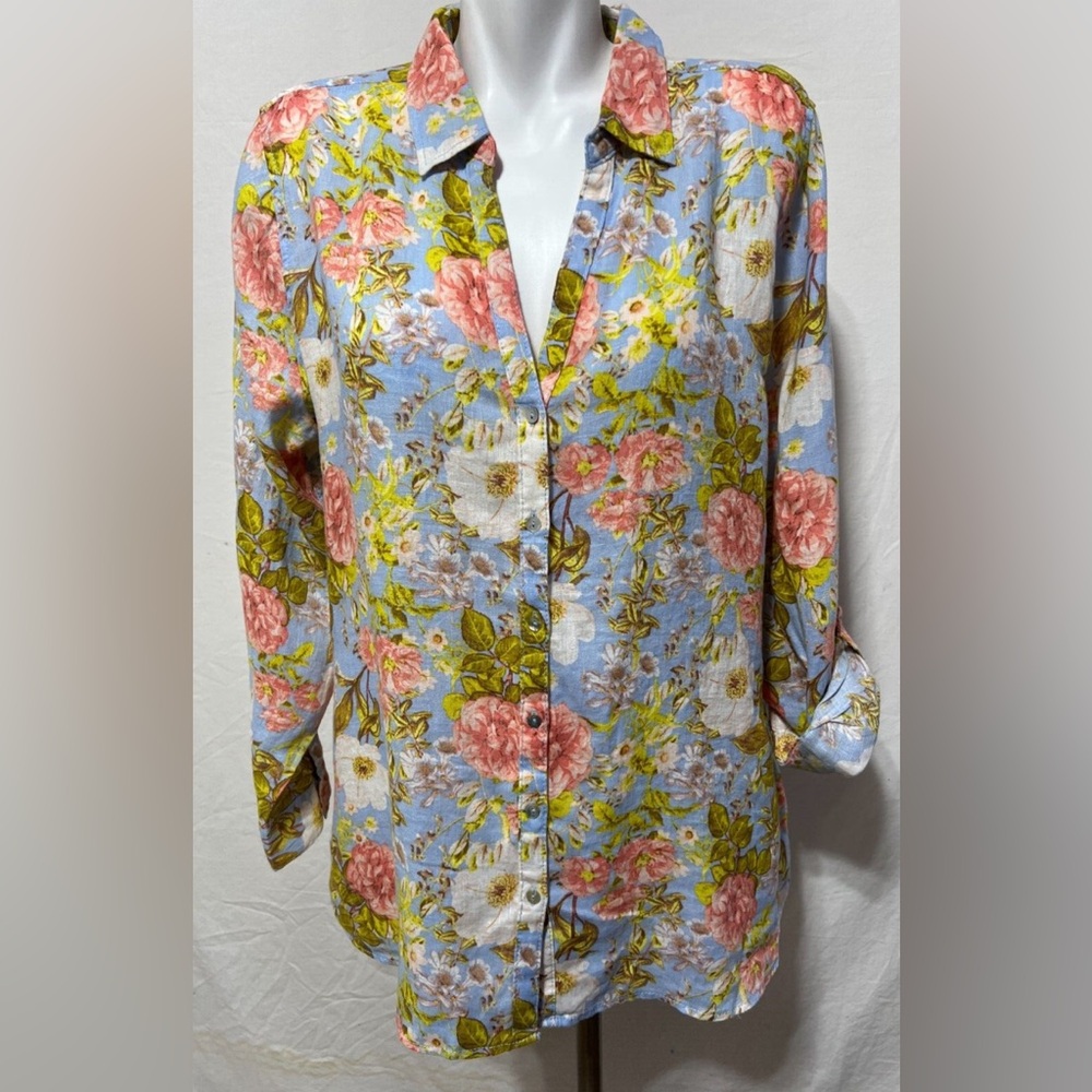Joie Floral Button Down Shirt - Blue and Pink